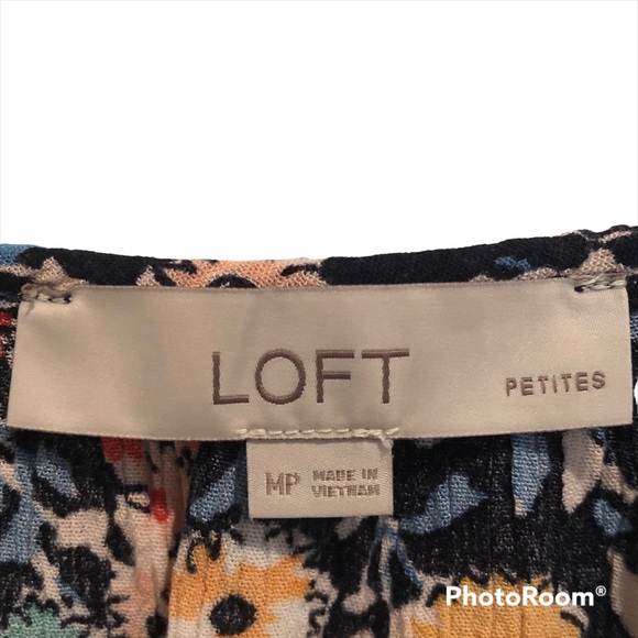 LOFT Floral Side-Tie Henley Mini Dress, MP, Navy and Red/Orange/Yellow - Picture 5 of 16